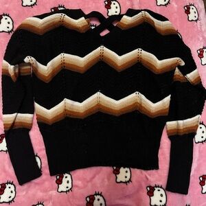 Elegant Chevron V-Neck Sweater in Black and Brown